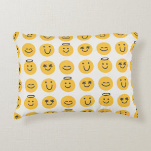 Free hand happy emoji seamless pattern. Positive e Accent Pillow