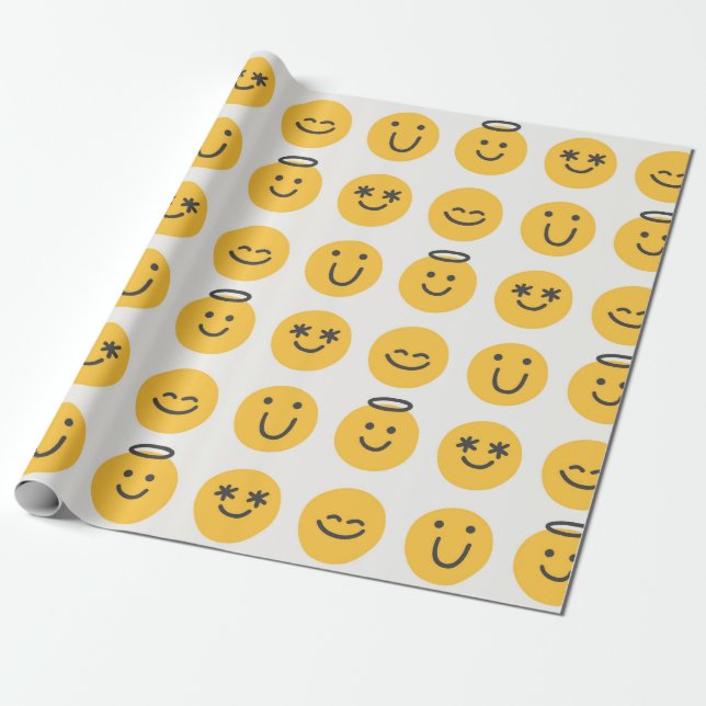 Free hand happy emoji seamless pattern. Positive e Wrapping Paper (Unrolled)