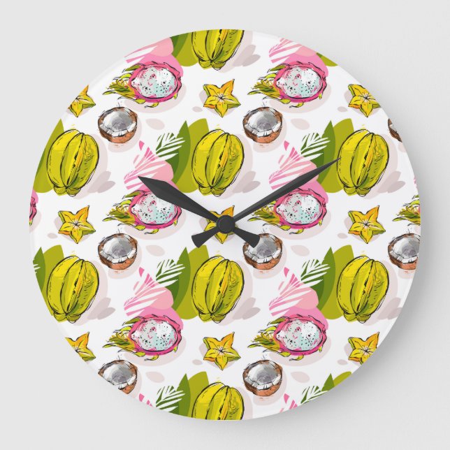 Free Hand Textured Fruit Pattern Large Clock (Front)