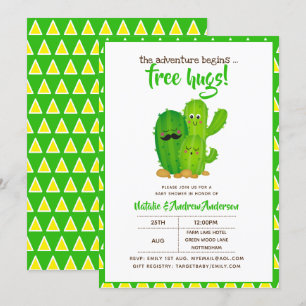 Free Hugs Cacti Family Modern Yellow Green Invitation