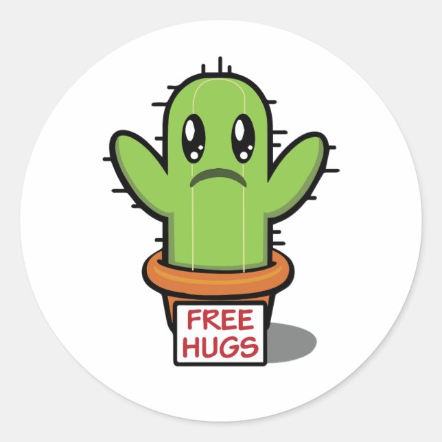 Free Hugs - Cactus Funny Humour  Classic Round Sticker (Front)