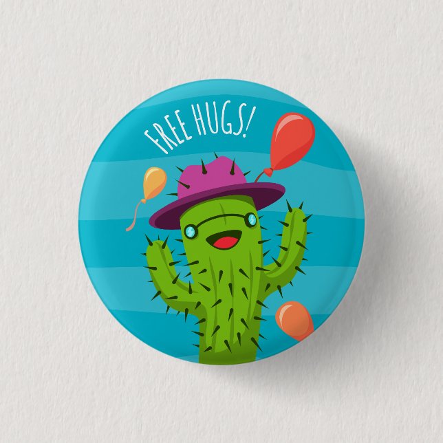 Free Hugs Cactus Illustration - Funny Badge 1 Inch Round Button (Front)