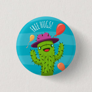 Free Hugs Cactus Illustration - Funny Badge 1 Inch Round Button