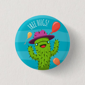 Free Hugs Cactus Illustration - Funny Badge 1 Inch Round Button