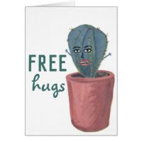 FREE HUGS CRAZY CACTUS LADY Funny Cute Card
