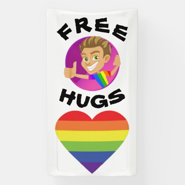 Free Hugs Gay Pride  Banner (Vertical)