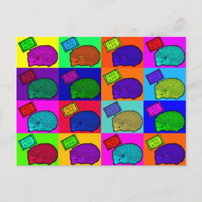 Free Hugs Hedgehog Colourful Pop Art Popart Postcard (Front)