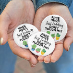 Free hugs lovely cacti don't touch me Sarcastic 2 Inch Round Button<br><div class="desc">Fun and sarcastic Free hugs button for cactus lovers,  featuring three lovely cartoon cacti with colorful pots,  with the caption "Free hugs - just kidding - don't touch me!" in black modern lettering.</div>