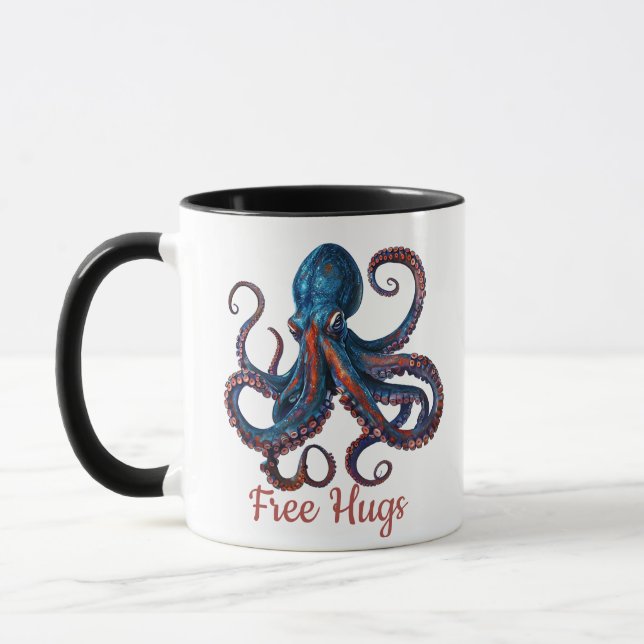 Free Hugs Octopus Mug - Funny Custom Coffee Cup (Left)