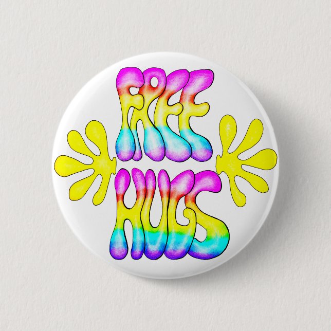 Free Hugs Rainbow Colours Happy 2 Inch Round Button (Front)