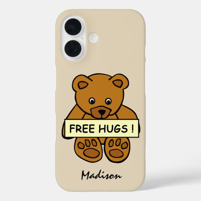 Free Hugs Teddy custom name & colour phone cases (Back)