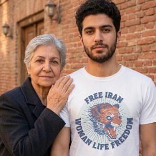 Free Iran Protest Angry Lion Blue T-Shirt