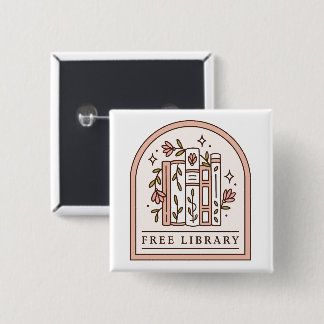 Free library floral bookshelf aesthetic book 2 inch square button
