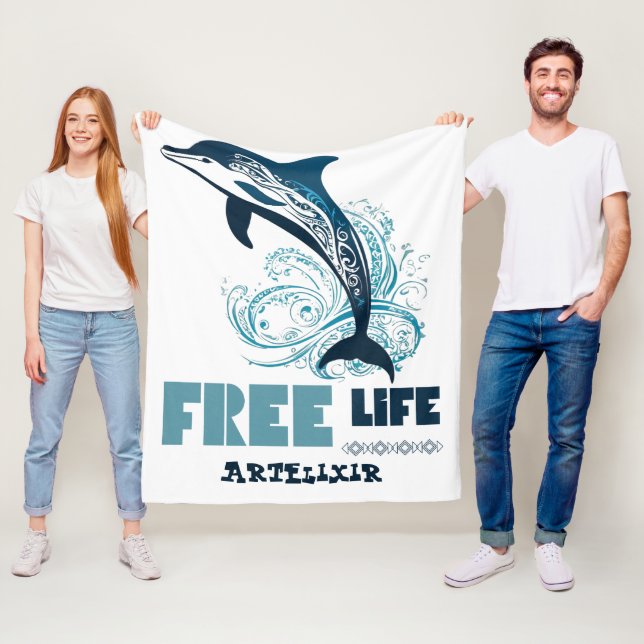 Free Life White Tribal Dolphin Print Fleece Blanket (In Situ)