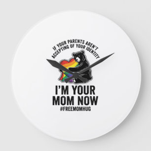 Free Mom Hug Bear Pride Vintage T-Shirt Design_1 Large Clock