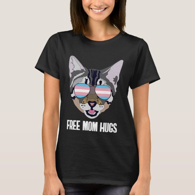 Free Mom Hugs  Funny Cat Trans Pride Pullover Hood (Front)