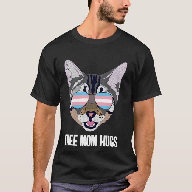 Free Mom Hugs  Funny Cat Trans Pride Pullover Hood (Front)