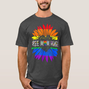 Free Mom Hugs Gay Pride LGBT Daisy Rainbow Flower T-Shirt