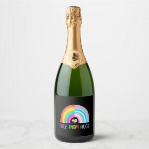 Free Mom Hugs Gay Pride Lgbtq Lgbt Rainbow Mothers Sparkling Wine Label