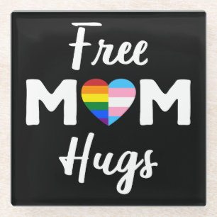 Free Mom Hugs II - Rainbow Gay Trans Pride Glass Coaster