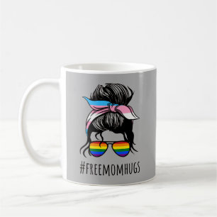 Free Mom Hugs IV - Messy Bun Rainbow Gay Trans Coffee Mug