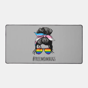 Free Mom Hugs IV - Messy Bun Rainbow Gay Trans Desk Mat