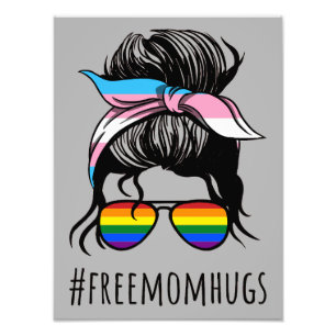 Free Mom Hugs IV - Messy Bun Rainbow Gay Trans Photo Print