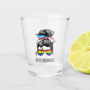 Free Mom Hugs IV - Messy Bun Rainbow Gay Trans Shot Glass