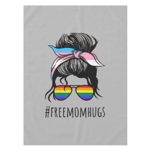 Free Mom Hugs IV - Messy Bun Rainbow Gay Trans Tablecloth