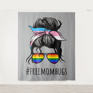 Free Mom Hugs IV - Messy Bun Rainbow Gay Trans Tapestry