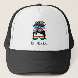 Free Mom Hugs IV - Messy Bun Rainbow Gay Trans Trucker Hat