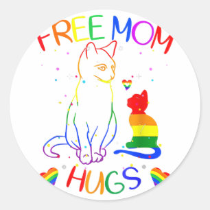 Free Mom Hugs LGBT Cat Gay Pride Rainbow Classic Round Sticker