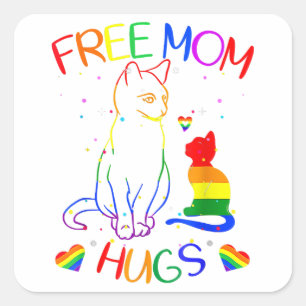 Free Mom Hugs LGBT Cat Gay Pride Rainbow  Square Sticker
