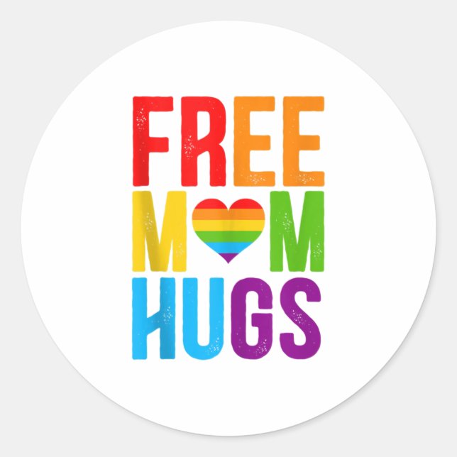 Free Mom Hugs LGBT Month Tank Top Classic Round Sticker (Front)