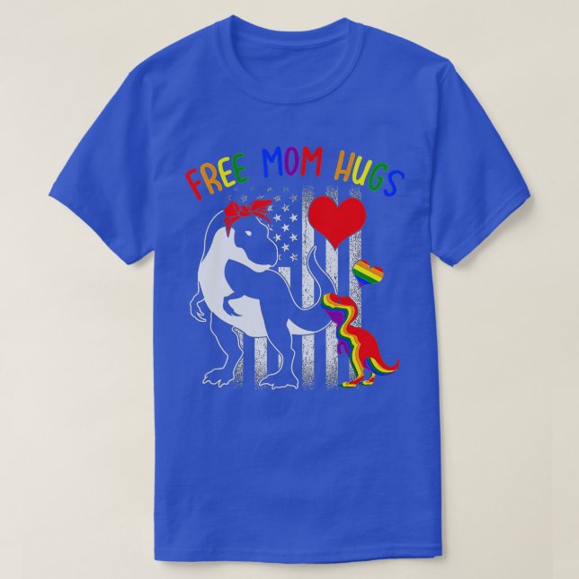 Free Mom Hugs Mamasaurus Dino Rainbow T Rex Ally L T-Shirt (Design Front)