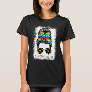 Free Mom Hugs Messy Bun Heart Woman Rainbow Lgbt P T-Shirt