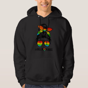 Free Mom Hugs Messy Bun Rainbow Gay Lesbian Lgbt P Hoodie