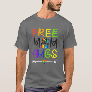 Free Mom Hugs Messy Bun Rainbow Heart LGBT Pride M T-Shirt