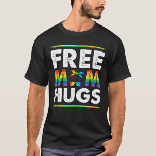 Free Mom Hugs Messy Bun Rainbow LGBT Pride Month T-Shirt