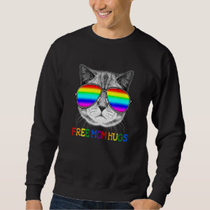 Free Mom Hugs Purride Proud Ally Cat Rainbow Sungl Sweatshirt