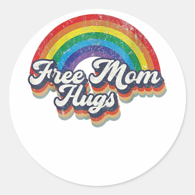 Free Mom Hugs Rainbow Heart LGBT Flag LGBT Pride M Classic Round Sticker (Front)
