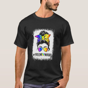 Free Mom Hugs Rainbow LGBT Pride Month Messy Bun M T-Shirt