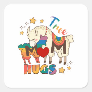 Free Mom Hugs – Rainbow Sheep LGBTQ Pride Hug Square Sticker