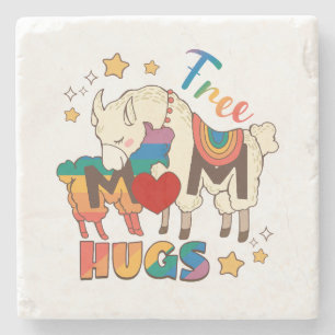 Free Mom Hugs – Rainbow Sheep LGBTQ Pride Hug Stone Coaster