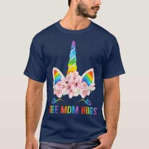 Free Mom Hugs Unicorn Face Gay LGBT Pride Month  T-Shirt