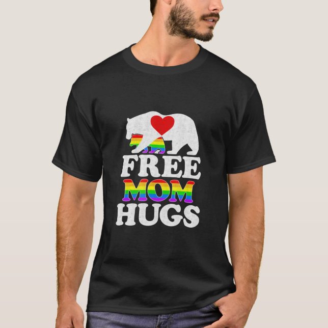 Free Mom Hugs Women LGBT Pride Mama Bear T-Shirt (Front)