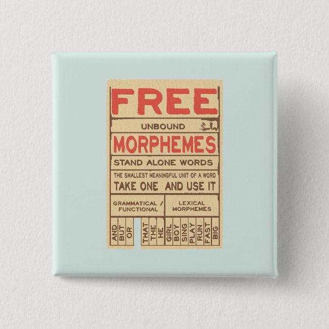 Free Morphemes Funny Grammar English Phonics 2 Inch Square Button (Front)