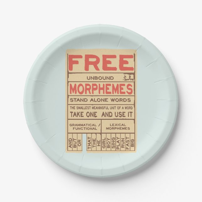 Free Morphemes Funny Grammar English Phonics Paper Plate (Front)
