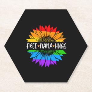 Free Nana Hugs Rainbow Sunflower LGBT Gay Pride Paper Coaster