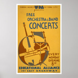 Free Orchestra Concerts 1938 WPA Poster